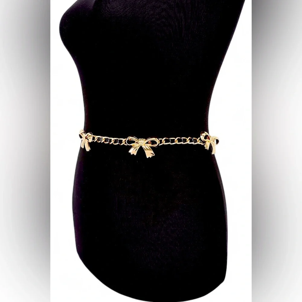 Gold & Black Bow Chain Statement Belt